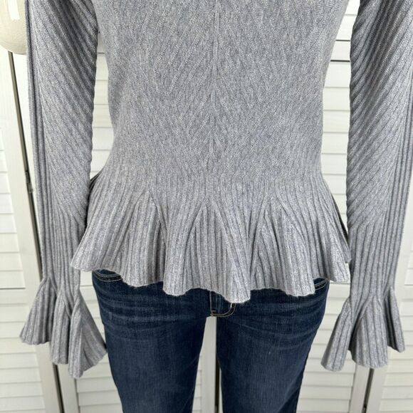 Jonathan Simkhai Gray Ribbed Bell Sleeve Sweater Top Wool Cashmere Blend Size XS - Picture 4 of 9